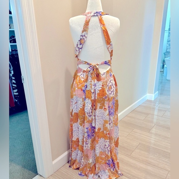 Orange Boho Floral Backless Lace up Sleeveless Maxi Dress w/Pockets! - Picture 12 of 15